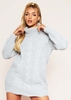 Abbie Light Grey Cable Knit Roll Neck Jumper Dress