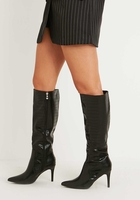 Abby Black Croc Print Knee High Stiletto Boots