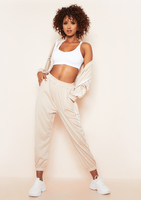 Abigail Beige Stripe Side Zip Up Loungewear Set