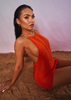 Adriana Orange Halter Neck Laddered Knit Dress