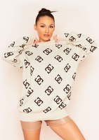 Adrianna Beige Logo Oversized Knitted Jumper