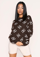 Adrianna Chocolate Logo Oversized Knitted Jumper