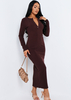 Anfisa Chocolate Ribbed Plunge Midi Dress