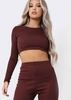 Anila Chocolate Long Sleeve Thick Bandage Rib Crop Top
