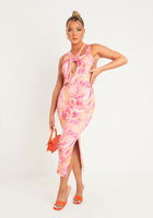 Aniyah Pink Abstract Print Midaxi Cut Out Dress