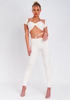 Anna Ivory Twist Front Cap Sleeve Crop Top
