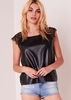 Annalise Black PU Leather Eyelash Lace Shoulder Top