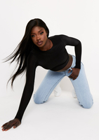 Anni Black Slinky Long Sleeve Crop Top