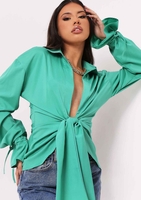 Aphrodite Green Plunge Drape Detail Shirt