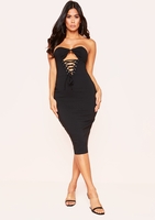 April Black Bandeau Cut Out Lace Up Midi Dress