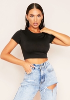Areeta Black Cap Sleeve Smooth Cropped T-Shirt