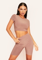 Areeta Mocha Cap Sleeve Smooth Cropped T-Shirt