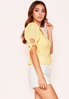 Arya Yellow Button Tie Sleeve Top