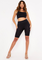 Aubree Black Ribbed Seamless Cycling Shorts