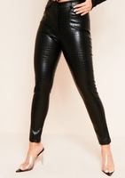 Aubrey Black Croc Print PU Trousers