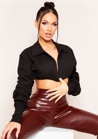 Aubrey Black Ruched Sleeve Crop Shirt