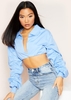 Aubrey Blue Ruched Sleeve Crop Shirt
