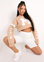 Ayla Beige Slogan Cropped Jumper