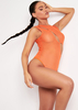 Beatrice Orange Mesh Cut Out Bodysuit