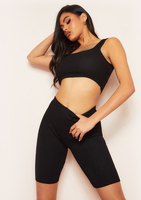 Becky Black Seamless Ribbed Crop Top And Short Co-Ord Set