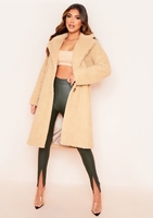 Bella Beige Longline Borg Fur Coat