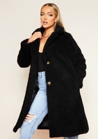 Bella Black Longline Borg Fur Coat