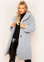 Bella Grey Longline Borg Fur Coat