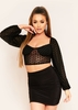 Berna Black Mesh Polka Dot Cropped Blouse