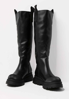 Beth Black Knee High Wellie Boots