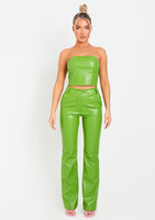 Beth Lime Green High Waisted Faux Leather Trouser