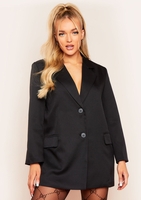 Bri Black Tailored Pocket Detail Oversized Blazer Dress