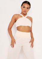 Britta Cream Cross Strap Pleat Detail Crop Top