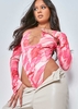 Brooklyn Pink Print Slinky Cross Over Bodysuit