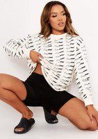 Cali Cream Missy Sport Repeat Branded Print Oversized Sweatshirt