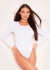 Calli White Shoulder Pad Long Sleeve Crew Neck Bodysuit