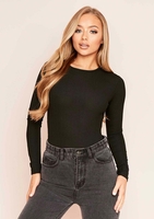 Camila Black Ribbed Long Sleeve Bodysuit