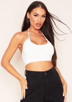 Cara Ivory Ruched Slinky Halterneck Crop Top