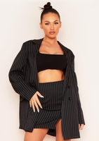 Carlie Black Pinstripe Double Breasted Oversized Blazer