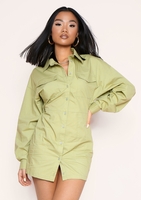 Cecilia Olive Green Pocket Front Back Detail Shirt Dress