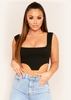 Cefariana Black Plain Square Neck Corset Crop Top