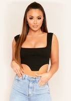 Cefariana Black Plain Square Neck Corset Crop Top
