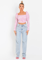Chanelle Pink Floral Puff Sleeve Top