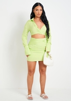 Chaya Lime Linen Twist Front Cropped Shirt
