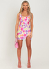 Chelsey Pink Floral Print High Waisted Mini Skirt With Split
