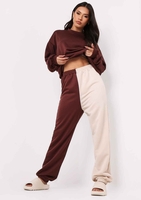 Cheryl Chocolate Beige Two Colour Splice Jogger