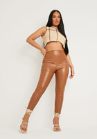 Chloe Camel Croc Print High Waisted Vegan Leather Leggings