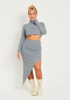 Chloe Charcoal Fluffy Knit Side Split Midi Skirt