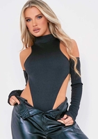 Christine Black High Neck Bodysuit With Sleeves