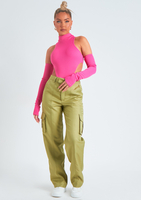 Christine Pink High Neck Bodysuit With Sleeves