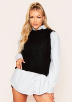 Claire Black Thick Knitted Vest Top